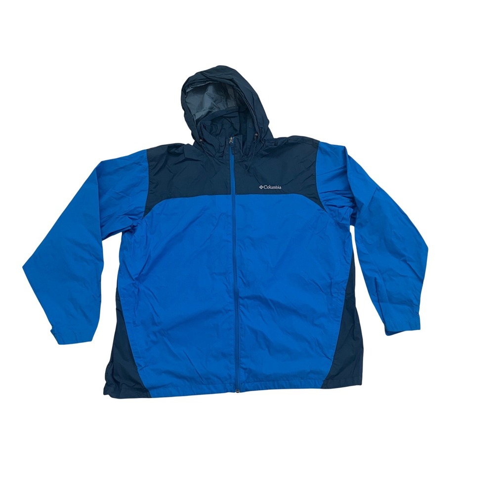Columbia Mens‎ Blue Colorblock Hooded Windbreaker Full Zip Jacket RM2015 Large